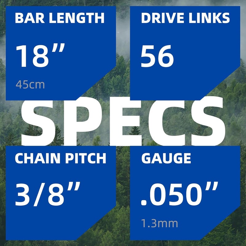 Fifchall 18 Inch Chainsaw Guide Bar and Chains 62 Drive Links, 3/8" LP Pitch, 050" Gauge, 18-Inch Replacement Chainsaw Chains Compatible with Husqvarna, Echo, Poulan, Craftsman and more (1 Bar + 3 Chains) - Image 2